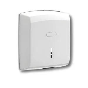 Dispensador toallas papel mecha C2040PLW Altea ABS aditivo antiestático acabado blanco capacidad 600 servicios cierre cerradura llave seguridad ranura visualización contenido dimensiones 270×360mm peso 0,72kg baños hotel restaurante lugares alta frecuencia uso profesional reducción reposiciones prevención robo vandalismo optimización costes