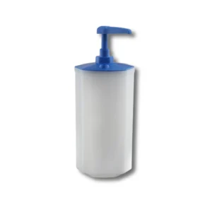 Dosificador jabón granulado C6130ABZ 3L polipropileno inyectado translúcido azul paredes reforzadas 3mm depósito tronco-cónico válvula aspiración gran espesor 135×140×330mm 460g fijación pared tres puntos capacidad extendida para higiene profesional industrial talleres mecánicos