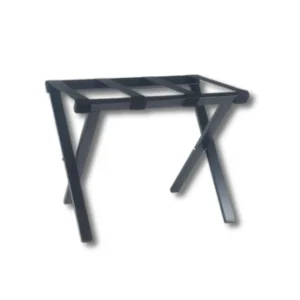 Soporte maletas F4045NGR robusto tubo acero cuadrado 40×20mm espesor 1,5mm recubrimiento lacado electrostático 85 micras color carta RAL cintas nylon 50mm ancho negro capacidad carga 60kg dimensiones abierto 610×410×480mm plegado 610×610×45mm peso 4,300kg diseño plegable hotel alta gama equipaje pesado robustez extrema estabilidad excepcional durabilidad profesional uso intensivo personalizable