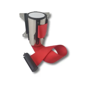 Base pared V4110NNR chapa acero 1,2mm cinta extensible nylon roja 2,0m longitud dimensiones 110×95×110mm peso 0,4kg acabado negro serie Industriales fijación pared control accesos delimitación zonas gestión flujos personas instalaciones profesionales alta rotación