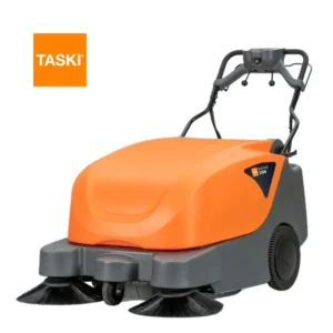 Barredora TASKI balimat 3300 mostrando sistema Tandem Roller patentado y ancho de barrido de 900mm para alta productividad