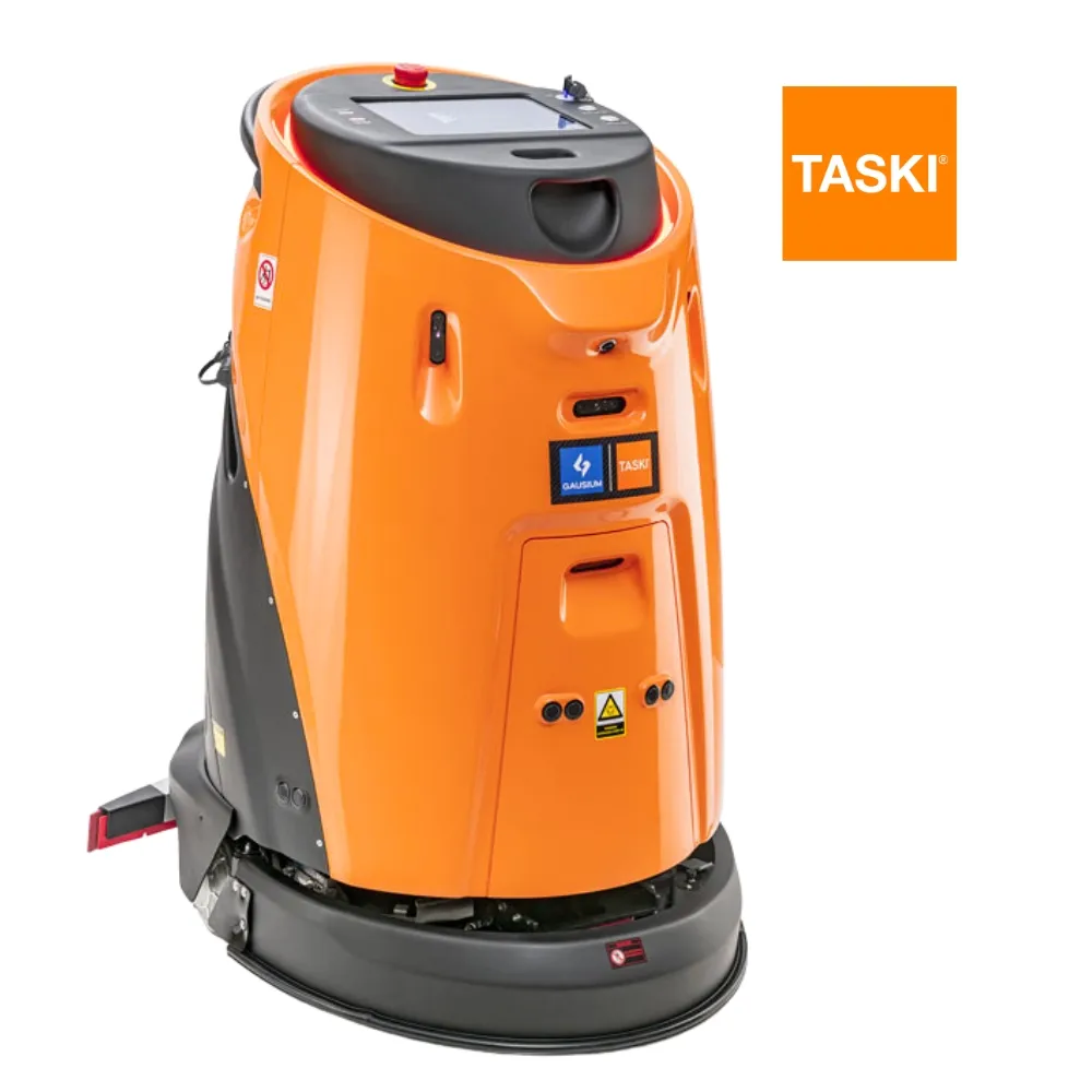 Robot fregadora TASKI GS Ecobot 50 Pro mostrando navegación autónoma LiDAR y sistema de reciclaje agua 4 etapas para máxima eficiencia