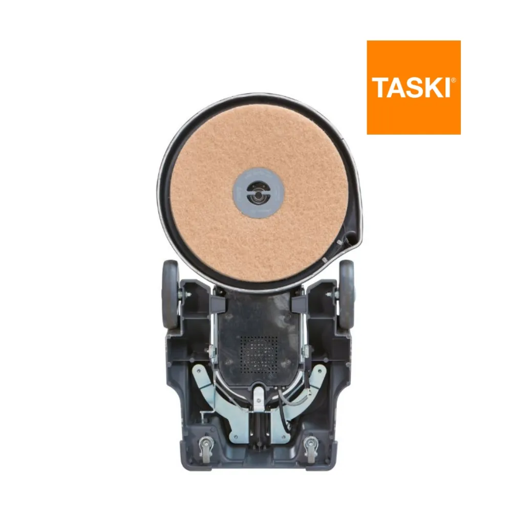 TASKI ergodisc 2000 realizando burnishing con 2000 RPM para brillo excepcional y suelos antideslizantes